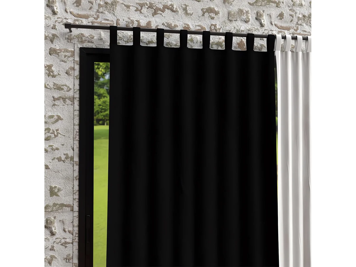 Rideau à pattes en microfibre lavée 135x250 cm BOHEME noir, par Soleil d'Ocre