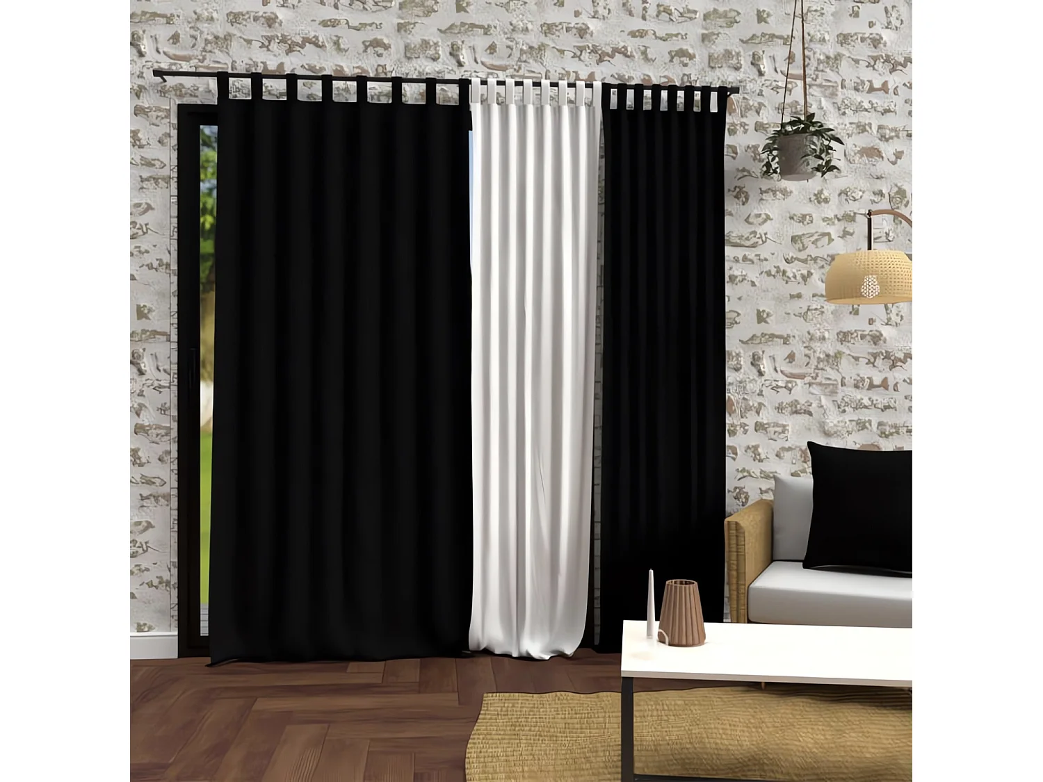 Rideau à pattes en microfibre lavée 135x250 cm BOHEME noir, par Soleil d'Ocre