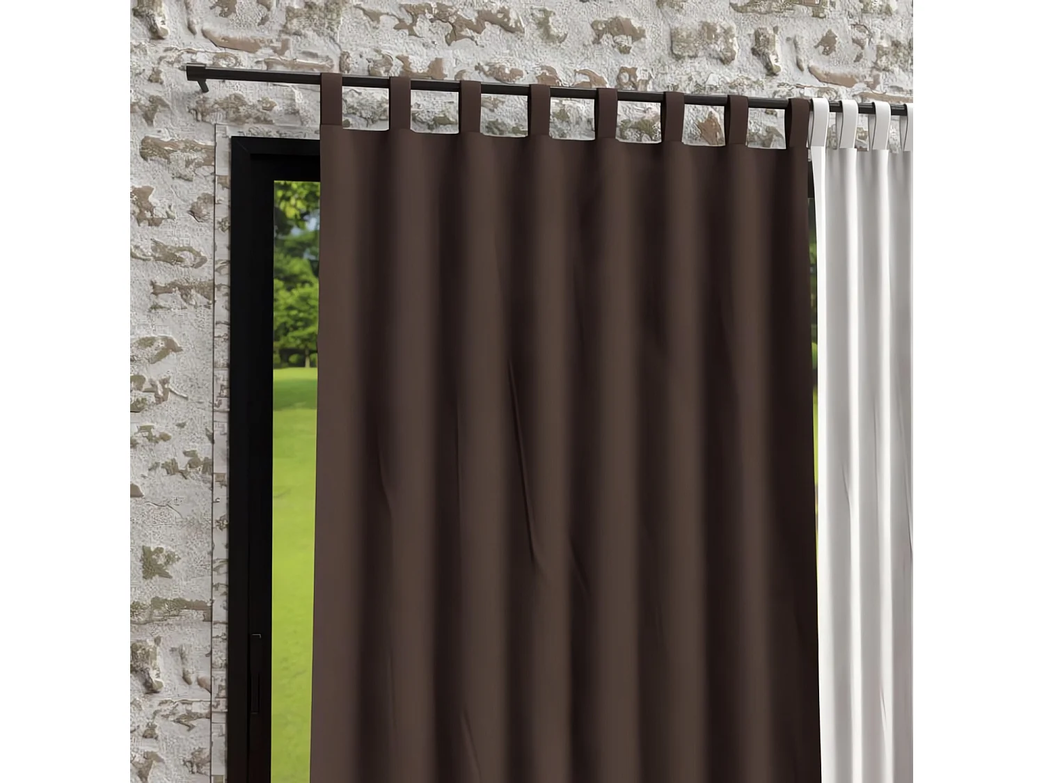 Rideau à pattes en microfibre lavée 135x250 cm BOHEME brun, par Soleil d'Ocre