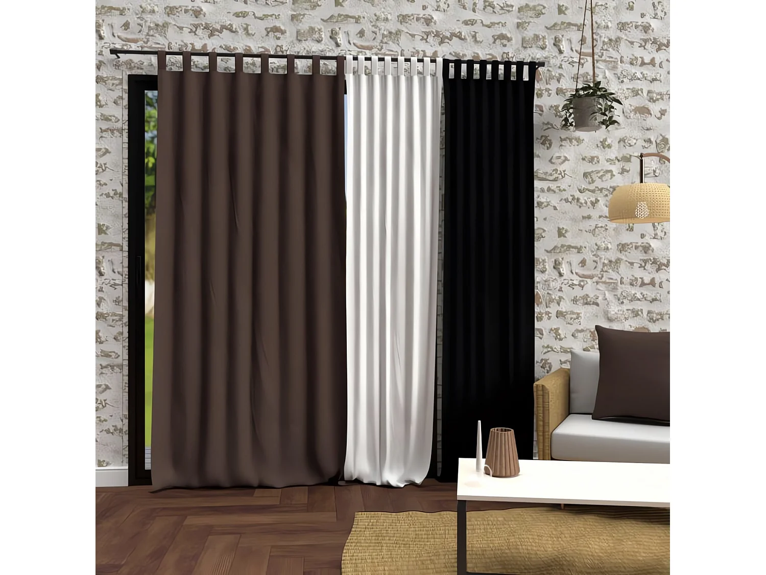 Rideau à pattes en microfibre lavée 135x250 cm BOHEME brun, par Soleil d'Ocre