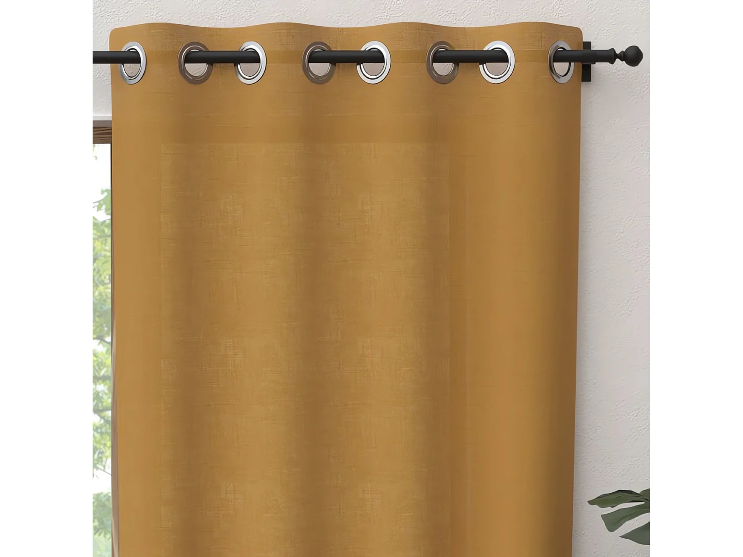 Cortina con ojales de algodón puro 135x300 cm PANAMA mostaza, de Soleil d'Ocre