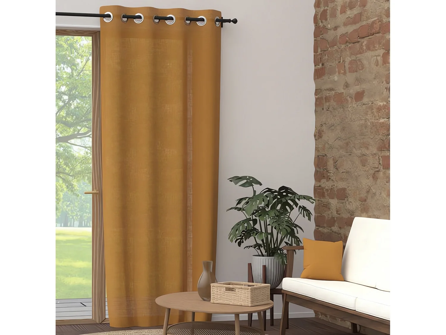 Rideau à oeillets pur coton 135x300 cm PANAMA moutarde, par Soleil d'Ocre