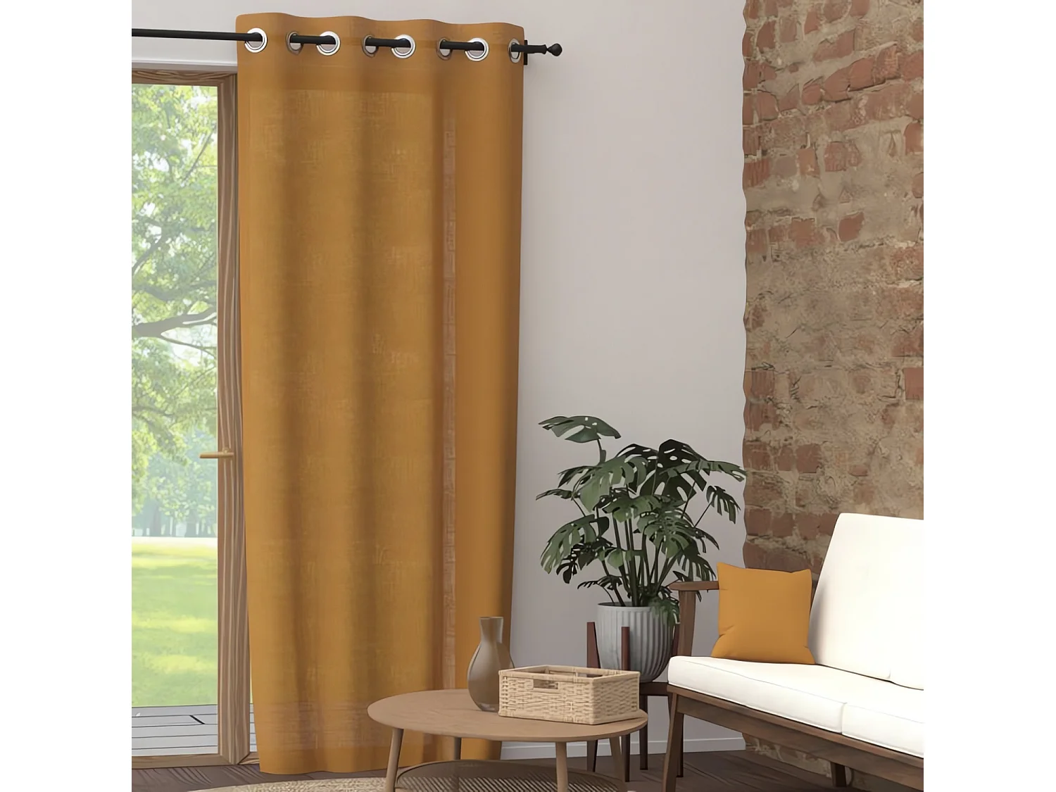 Cortina con ojales de algodón puro 135x300 cm PANAMA mostaza, por Soleil d'Ocre