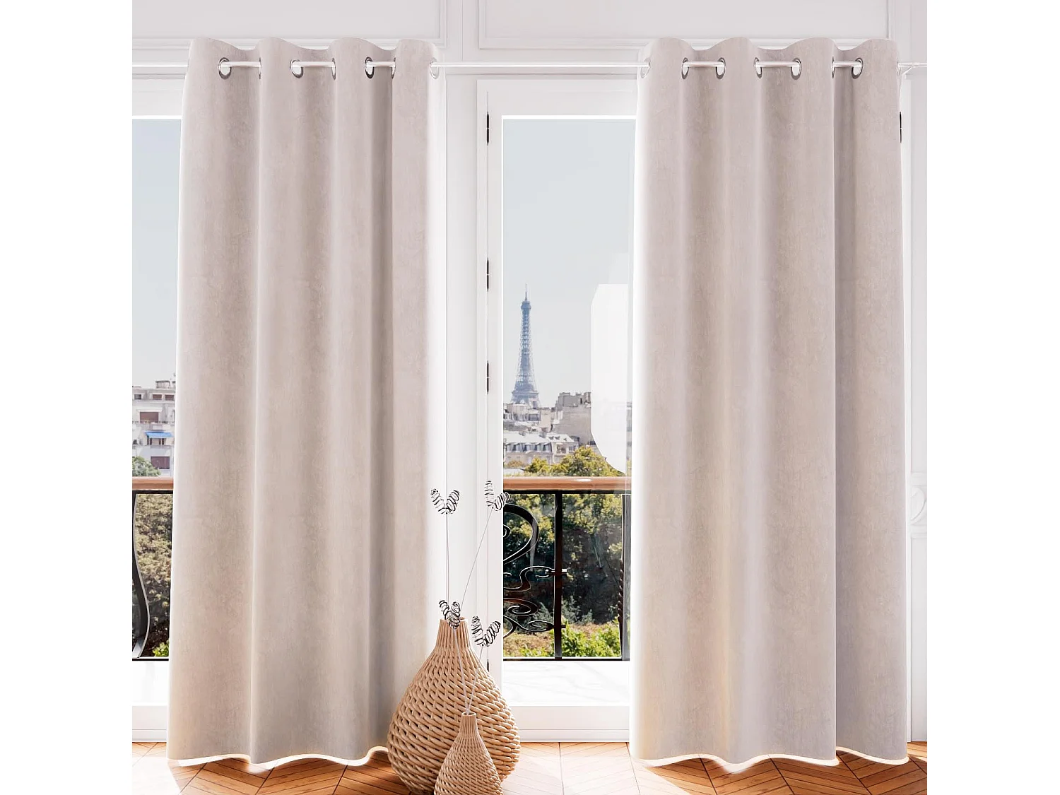 Rideau oeillets en velours VELVET naturel, par Soleil d'ocre