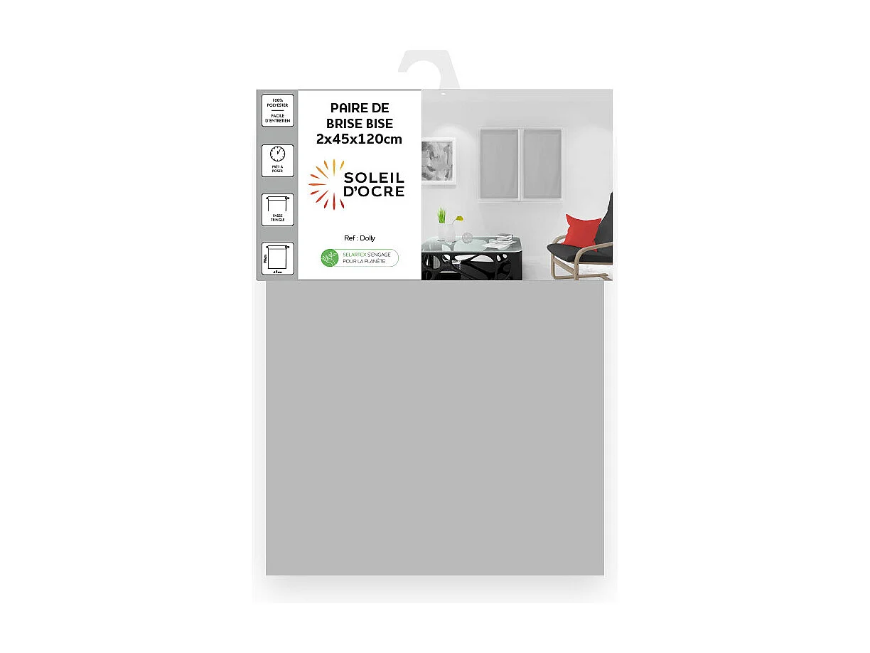 Paire de brise bise 45x120 cm DOLLY gris clair, par Soleil d'Ocre