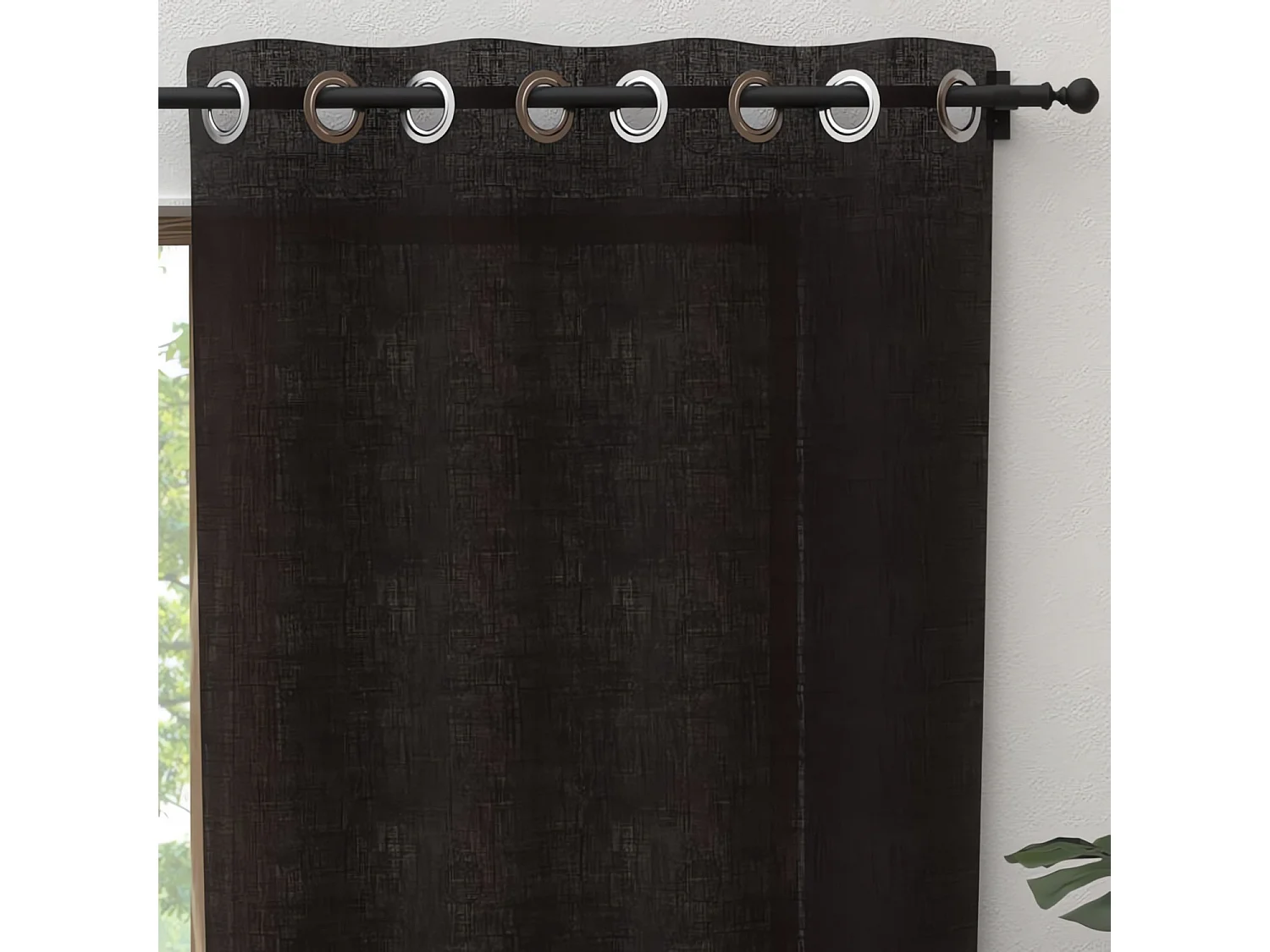 Rideau à oeillets pur coton 135x300 cm PANAMA noir, par Soleil d'Ocre