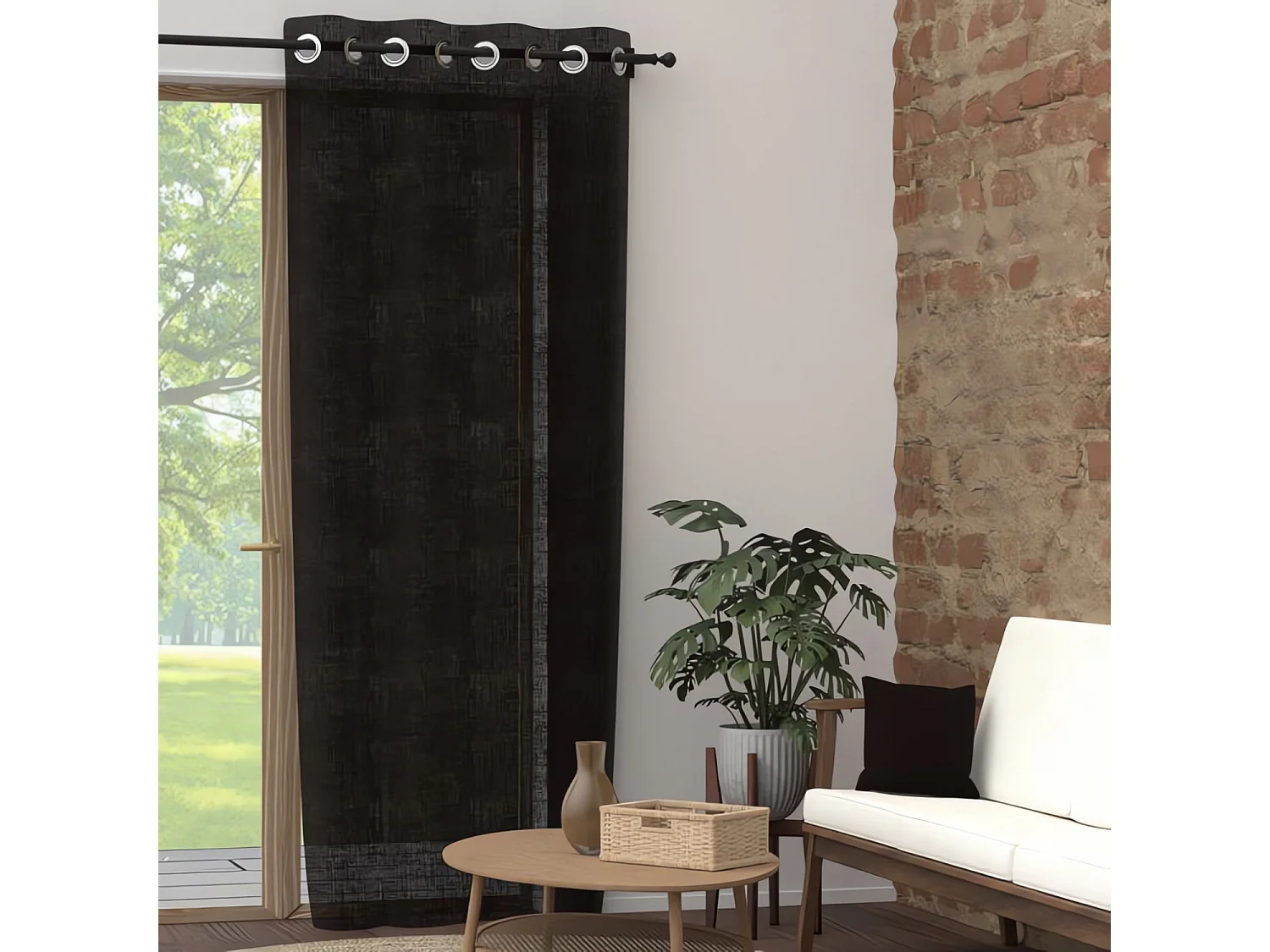 Rideau à oeillets pur coton 135x300 cm PANAMA noir, par Soleil d'Ocre