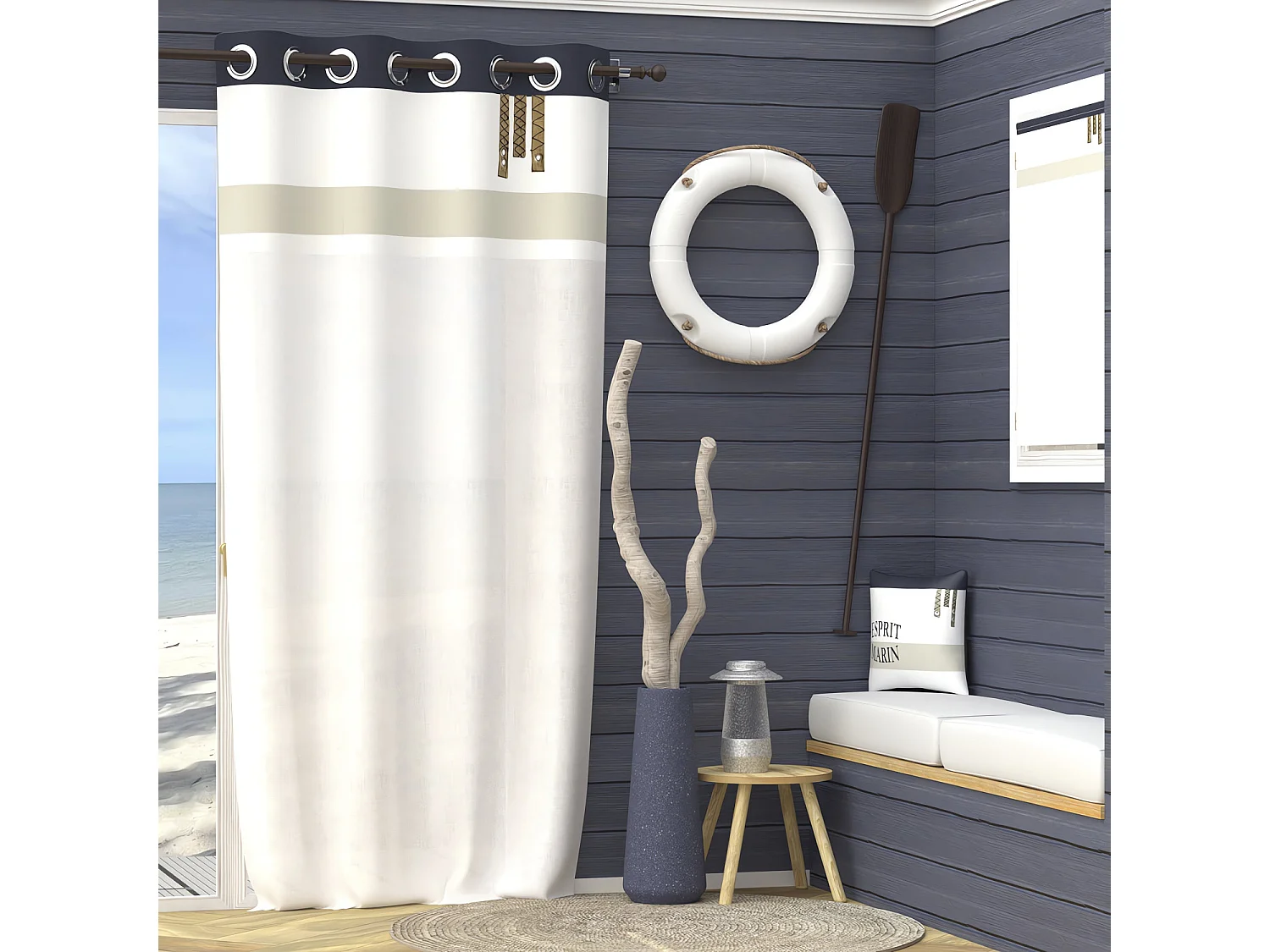 Visillo con ojales de algodón 135x250 cm ESPRIT MARIN, de Soleil d'Ocre