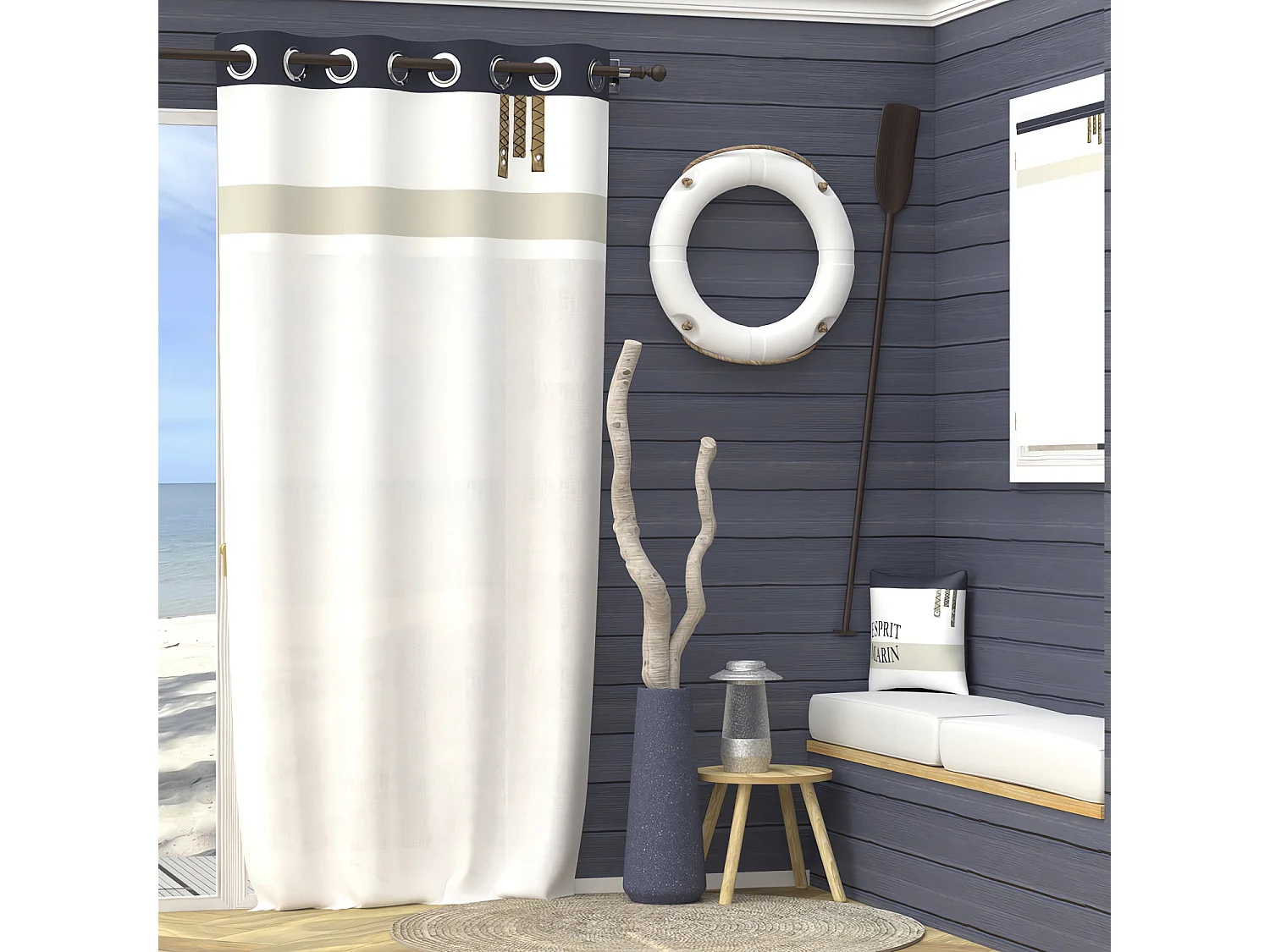 Voile à oeillets en coton 135x250 cm ESPRIT MARIN, par Soleil d'Ocre