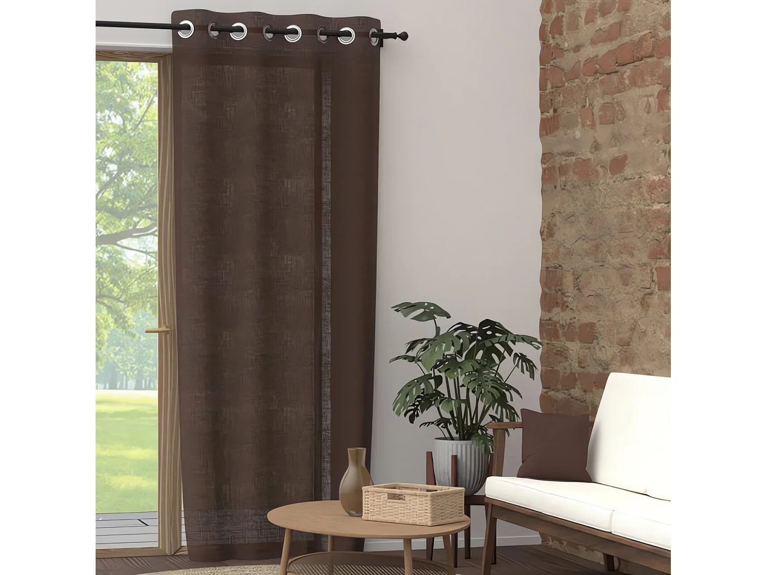 Cortina ojales de algodón puro 135x300 cm PANAMÁ marrón, por Soleil d'Ocre