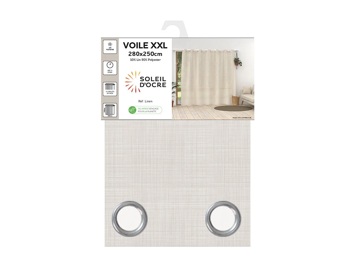 Voile lin à oeillets 280x250 cm LINEN naturel, par Soleil d'Ocre
