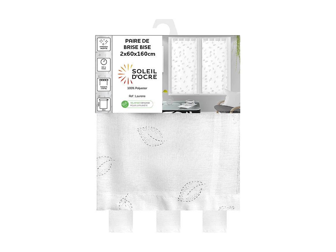 Par de visillos para ventana 60x160 cm LAURENE, de Soleil d'Ocre