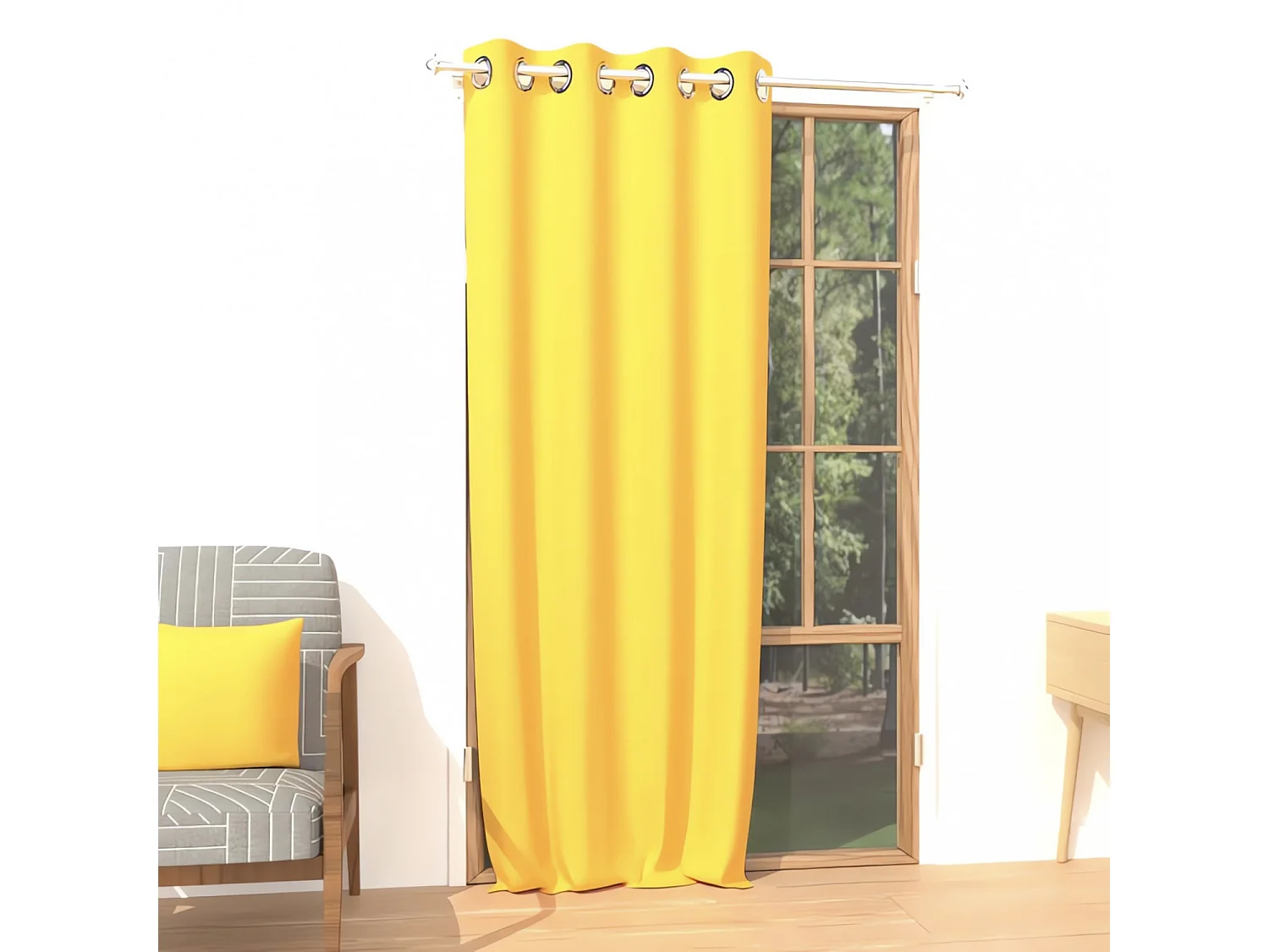 Rideau uni à oeillets infroissable 135x250 cm ALIX jaune radieux, par Soleil d'ocre