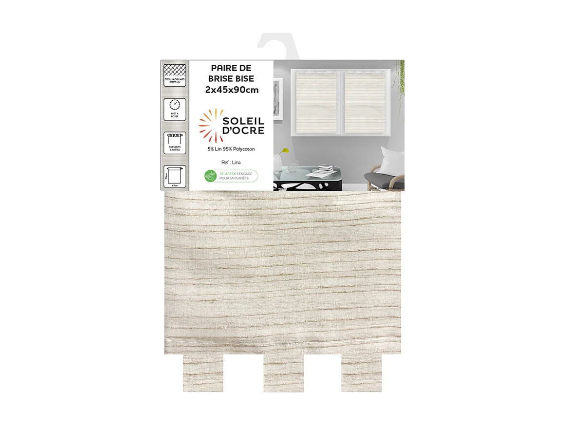 Par de visillos para ventana 45x90 cm LINA, por Soleil d'Ocre