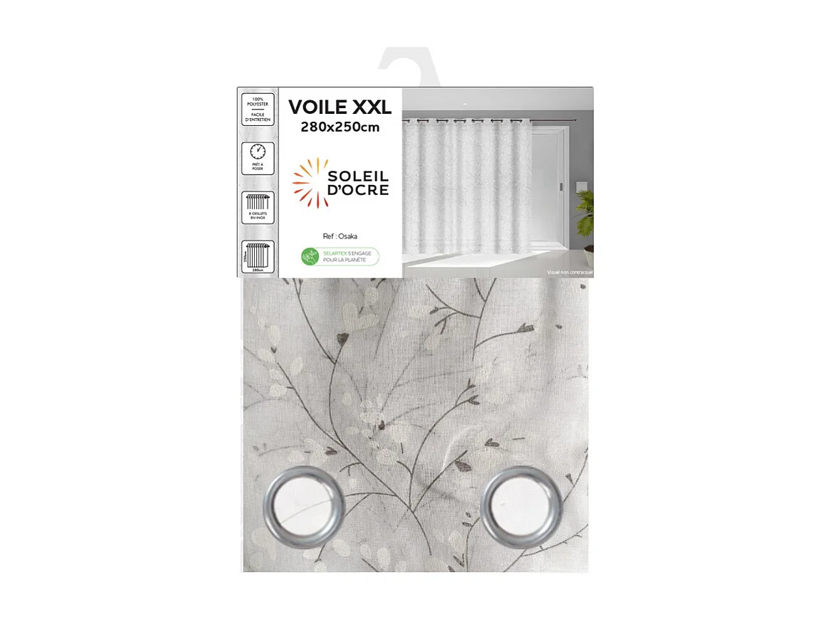 Voile à oeillets baie vitrée 280x250 cm OSAKA, par Soleil d'Ocre