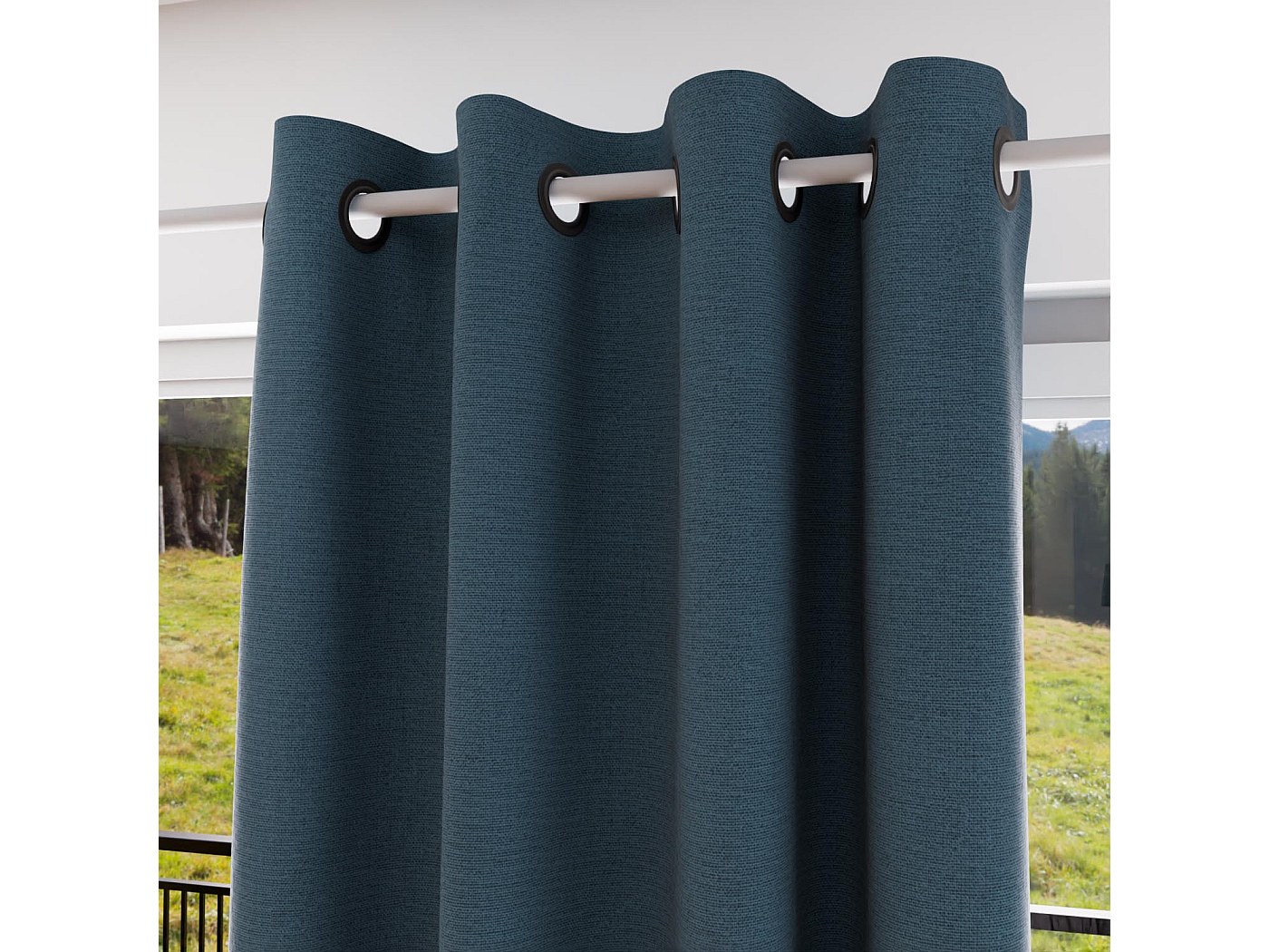 Rideau à Oeillets Bleu Celadon - 135x180 Cm - Polyester - 8 Oeillets Métal - Prêt à Poser