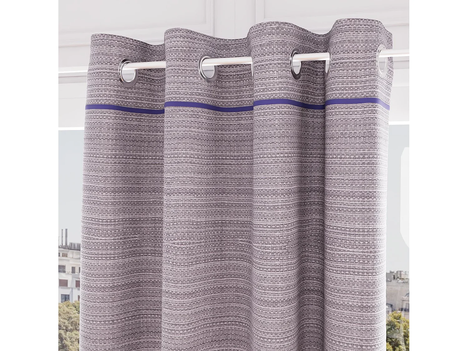 Rideau à oeillets en coton recyclé 135x300 cm PIERRE bleu, par Soleil d'Ocre