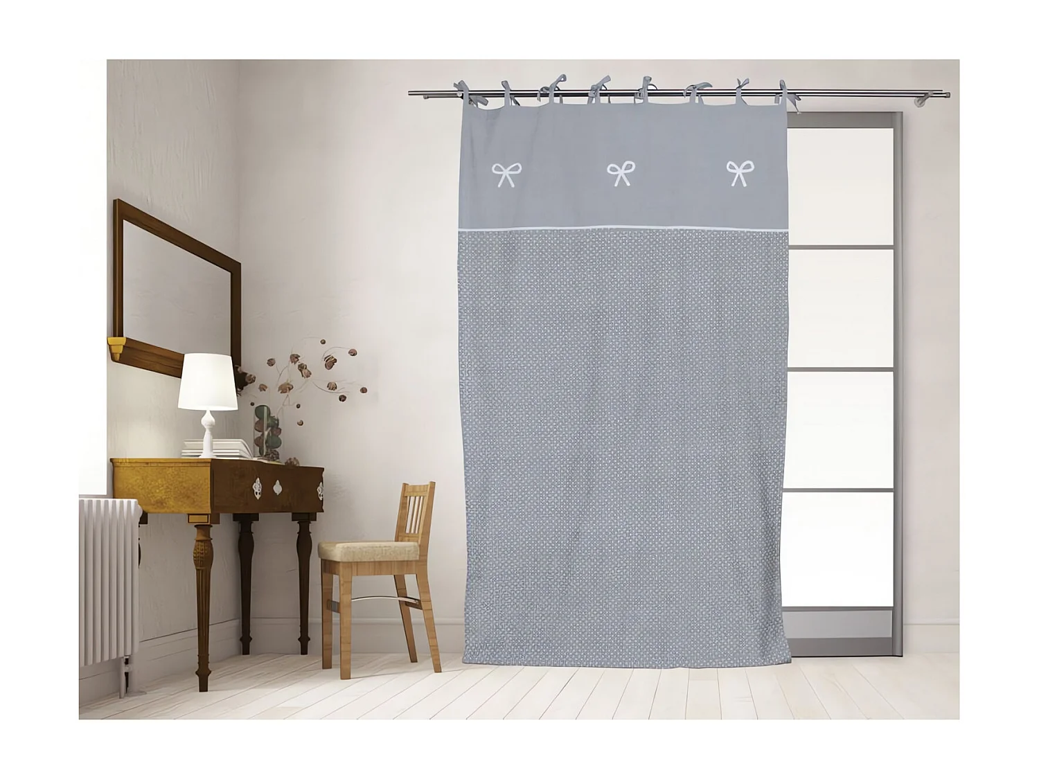 Cortina con nudos bordados algodón 135x250 cm EMILIE gris