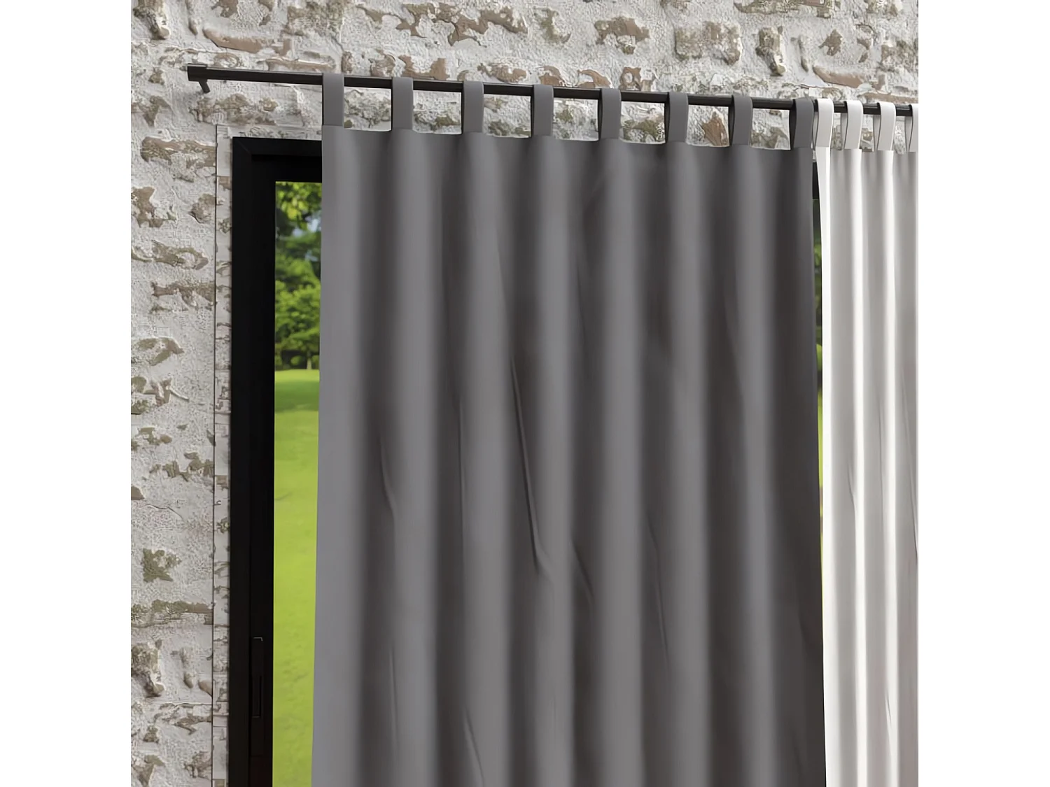 Rideau à pattes en microfibre lavée 135x250 cm BOHEME gris, par Soleil d'Ocre