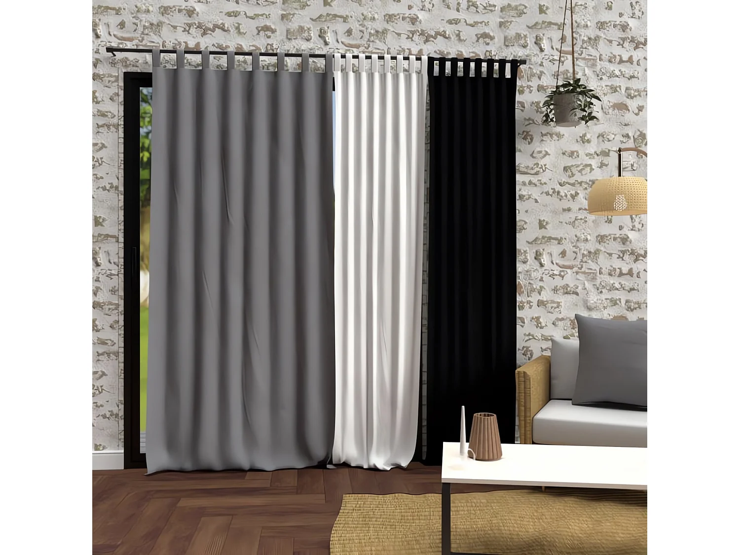 Rideau à pattes en microfibre lavée 135x250 cm BOHEME gris, par Soleil d'Ocre