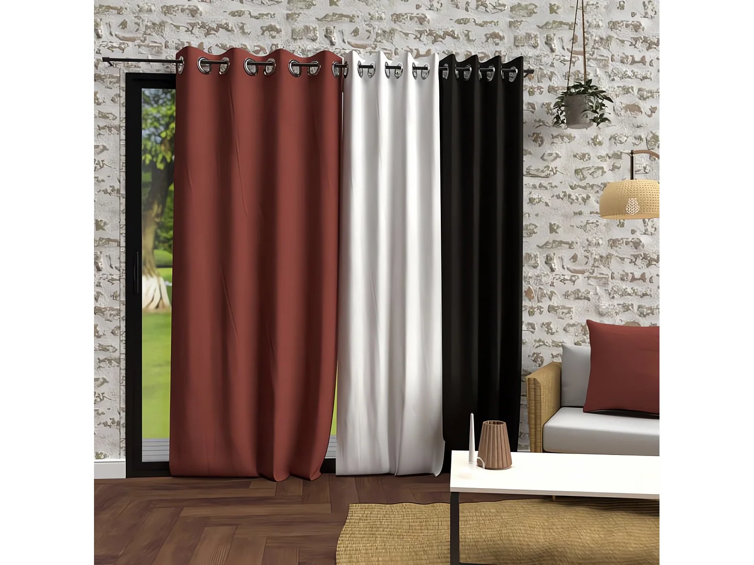 Rideau à oeillets en microfibre lavée 135x250 cm BOHEME brique, par Soleil d'Ocre