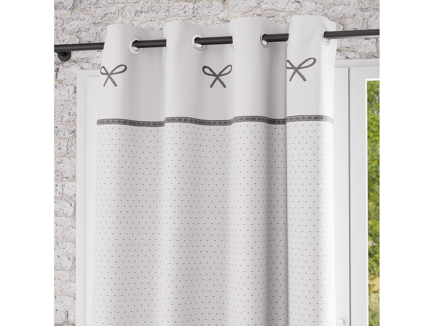 Cortina ojales de algodón bordada 135x250 cm EMILIE blanco, de Soleil d'ocre