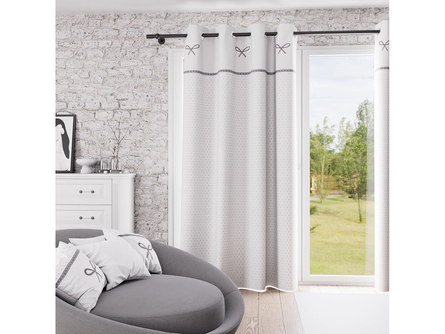 Cortina ojales de algodón bordada 135x250 cm EMILIE blanco, de Soleil d'ocre