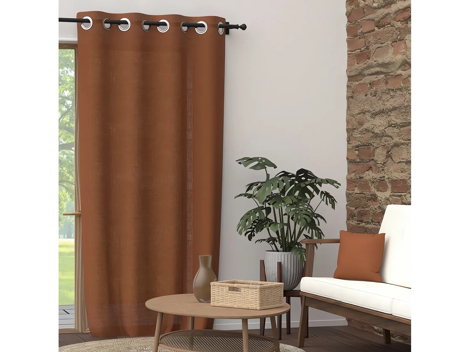 Rideau à oeillets pur coton 135x250 cm PANAMA terra, par Soleil d'Ocre