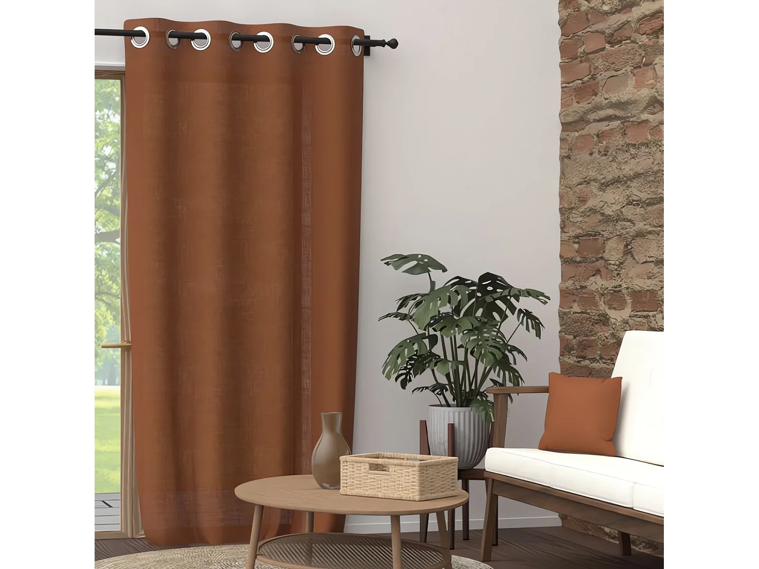 Cortina con ojales de algodón puro 135x250 cm PANAMA terra, de Soleil d'Ocre