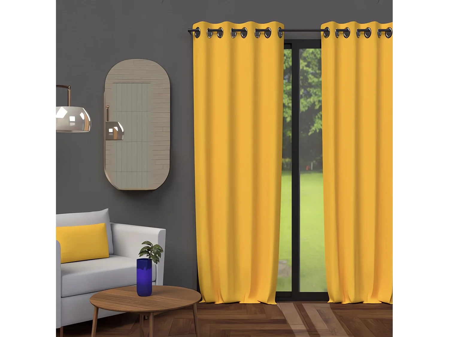 Cortina con ojales 135X250 cm BLACKOUT amarillo radiante