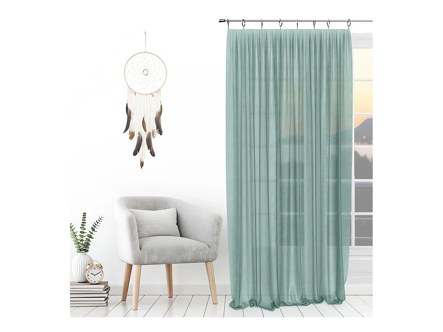 Voilage avec anneaux 135x250 cm SPIRIT vert d'eau, par Soleil d'ocre