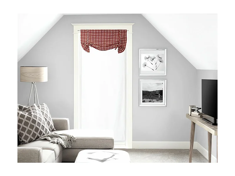 Voile porte fenêtre 70x200 cm VICHY rouge, en coton jacquard
