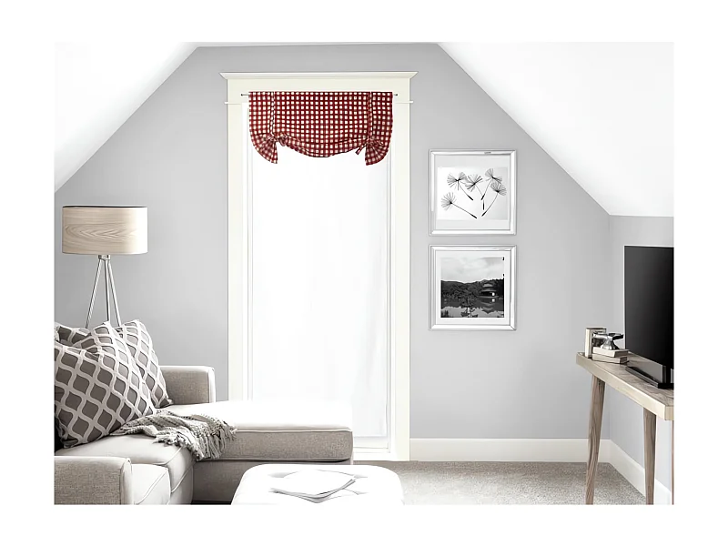 Voile porte fenêtre 70x200 cm VICHY rouge, en coton jacquard