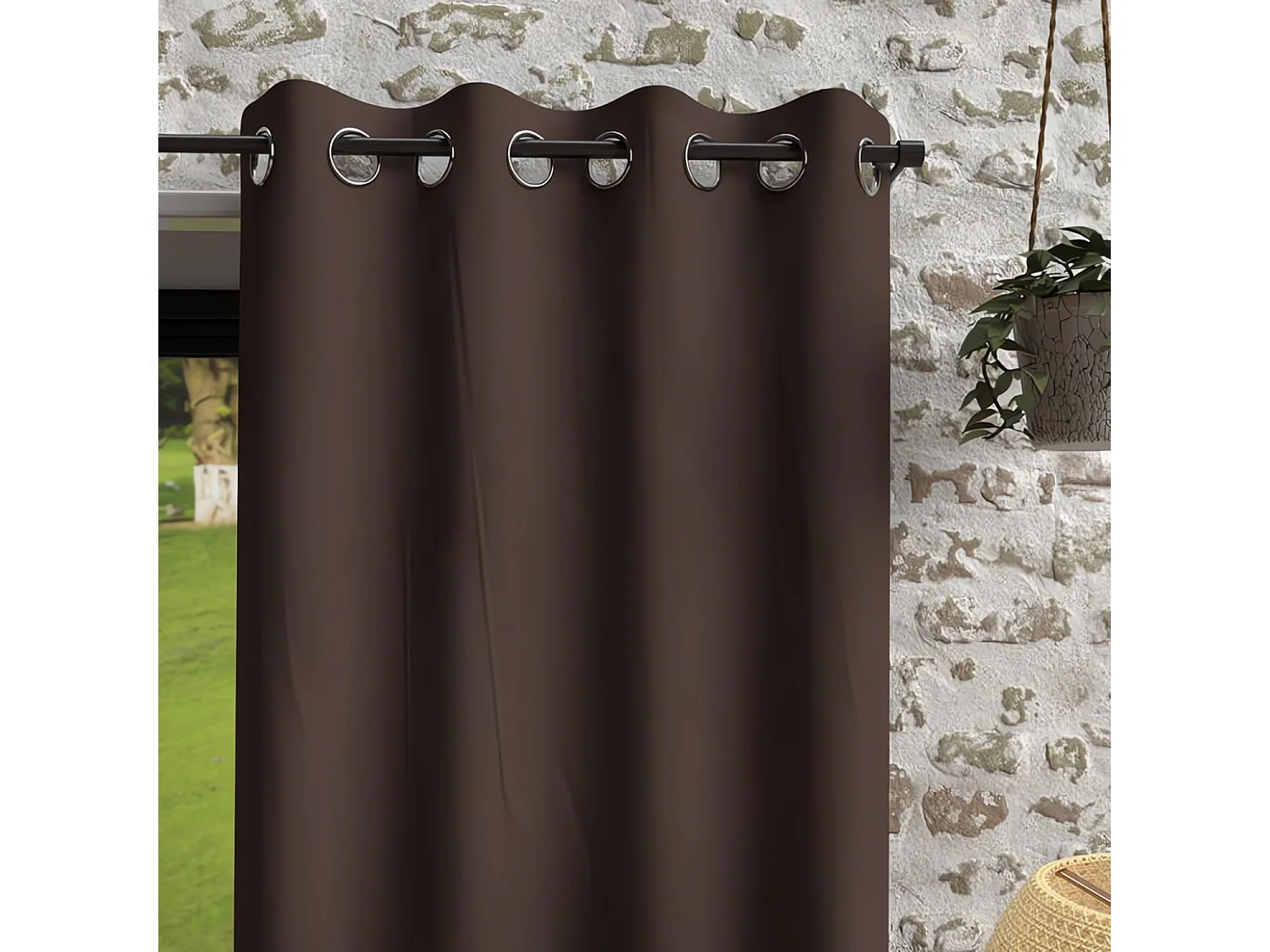 Rideau à oeillets en microfibre lavée 135x180 cm BOHEME brun, par Soleil d'Ocre