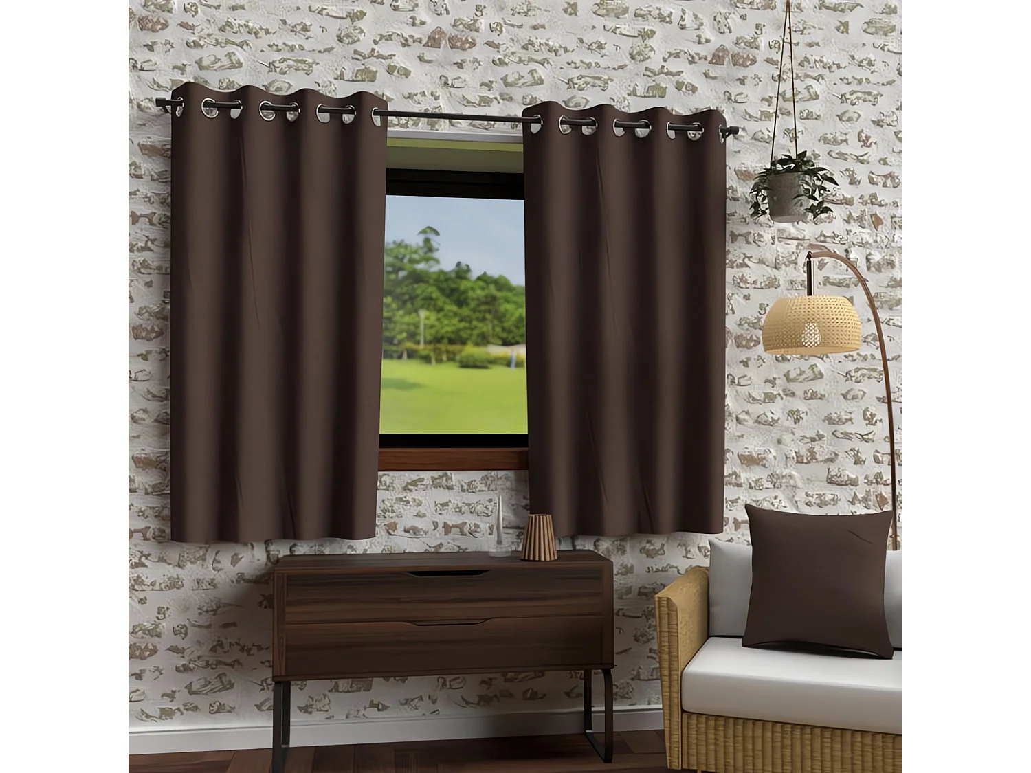 Rideau à oeillets en microfibre lavée 135x180 cm BOHEME brun, par Soleil d'Ocre