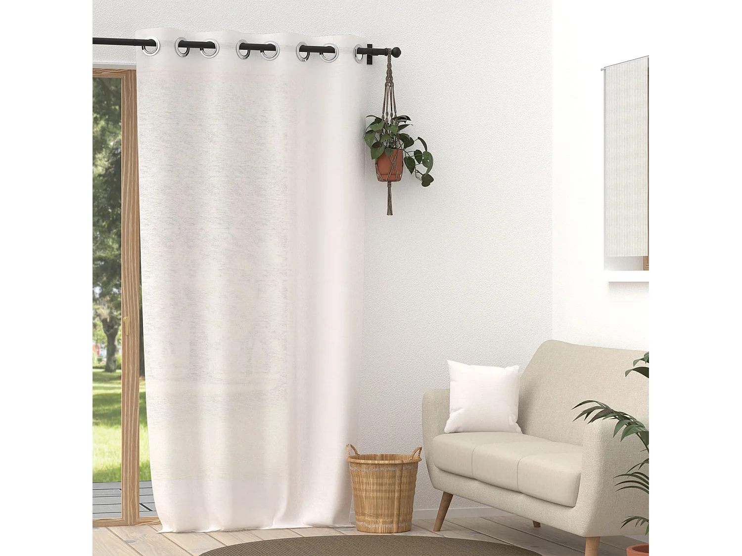 Voile lin à oeillets 135x250 cm LINEN blanc, par Soleil d'Ocre