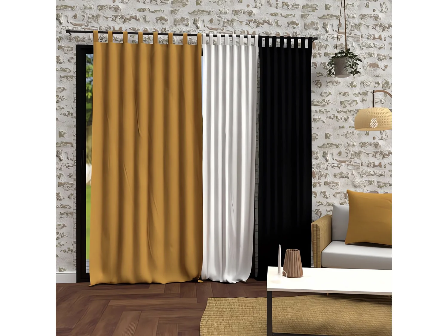 Rideau à pattes en microfibre lavée 135X250 cm BOHEME moutarde, par Soleil d'Ocre