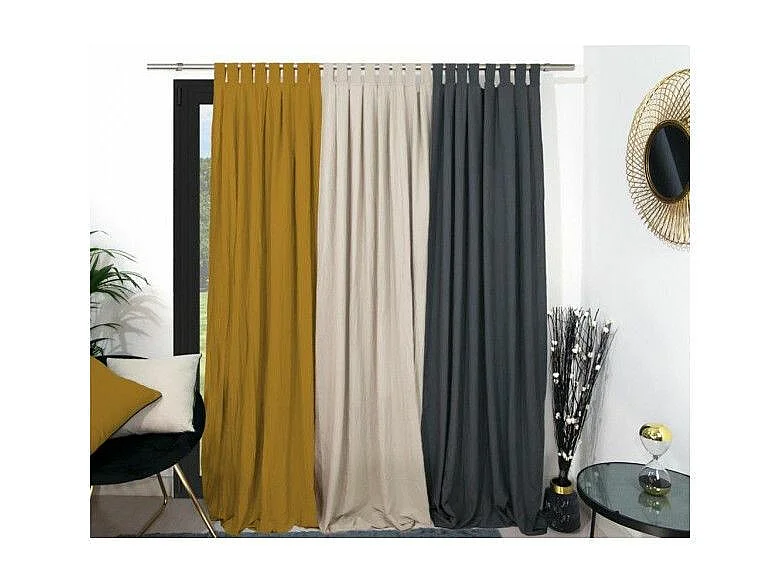 Rideau à pattes en microfibre lavée 135X250 cm BOHEME moutarde, par Soleil d'Ocre