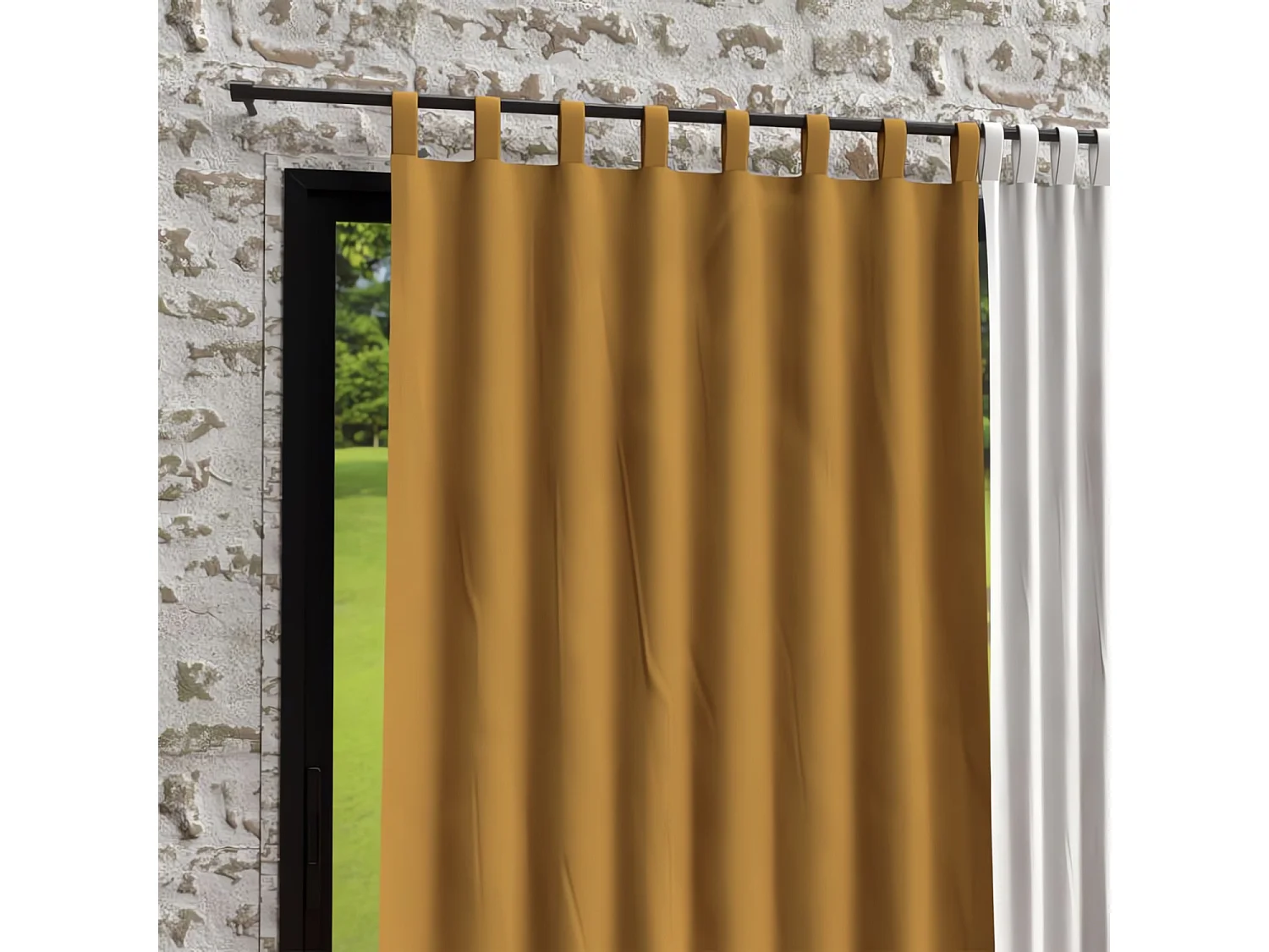 Rideau à pattes en microfibre lavée 135X250 cm BOHEME moutarde, par Soleil d'Ocre