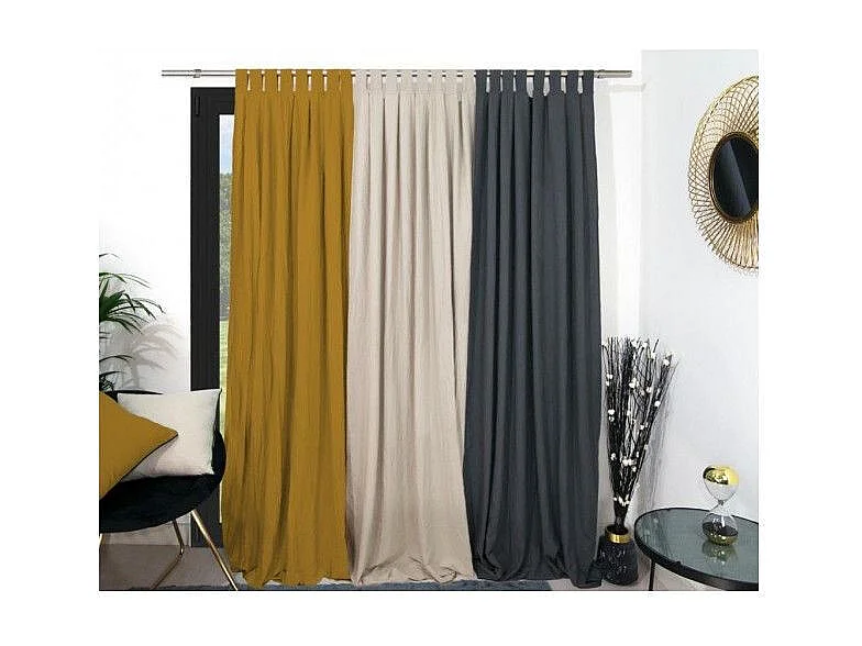 Rideau à pattes en microfibre lavée 135X250 cm BOHEME moutarde, par Soleil d'Ocre