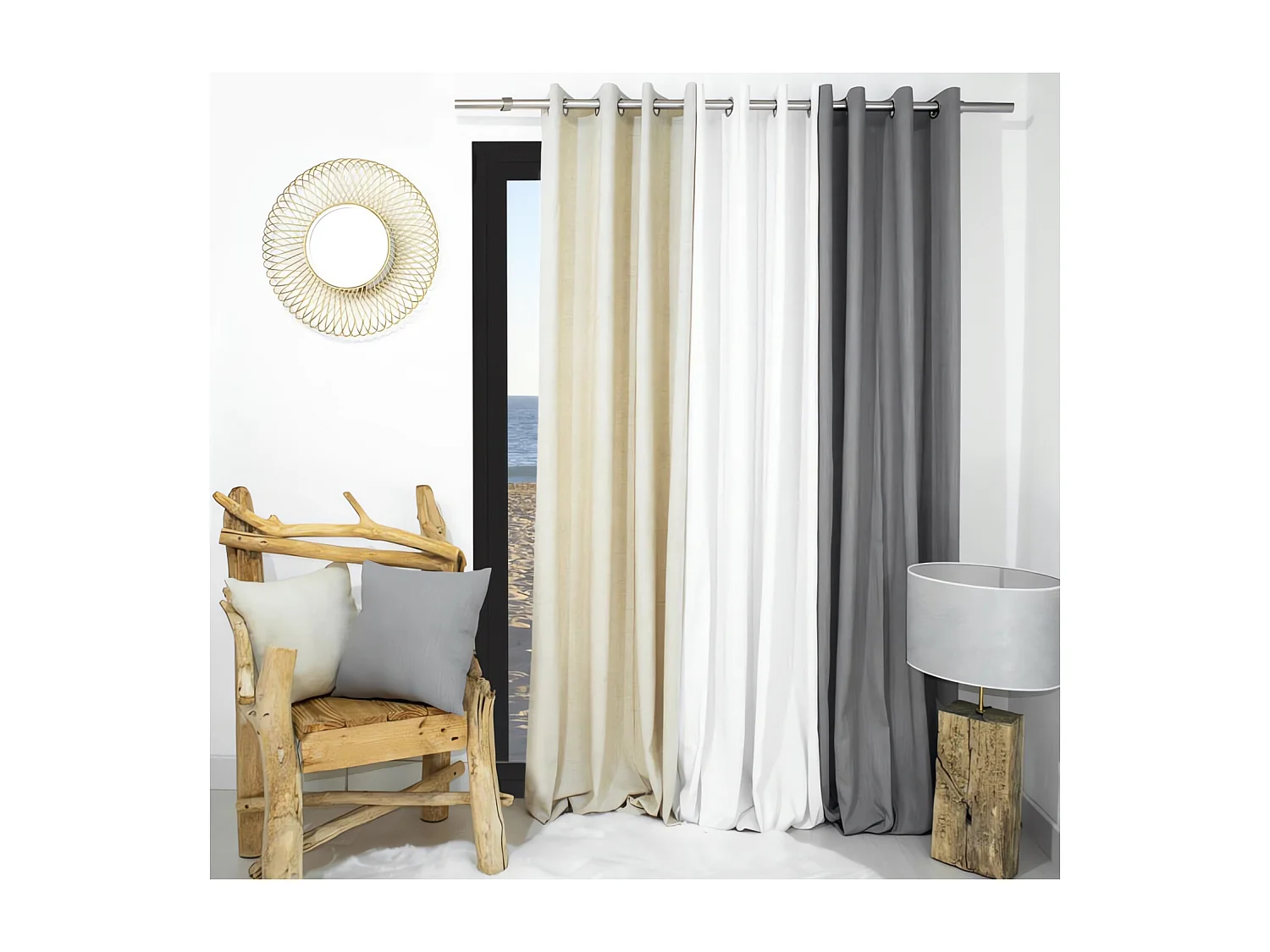 Rideau lin à oeillets 135X250 cm LINEN GRIS, par Soleil d'Ocre