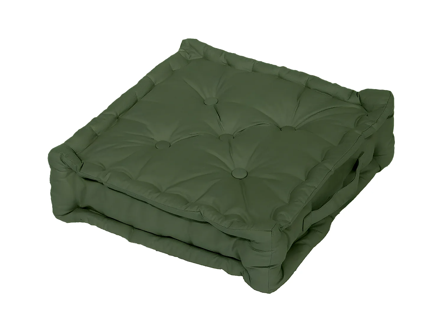 Coussin tapissier en coton 50x50x10 cm PANAMA kaki, par Soleil d'Ocre