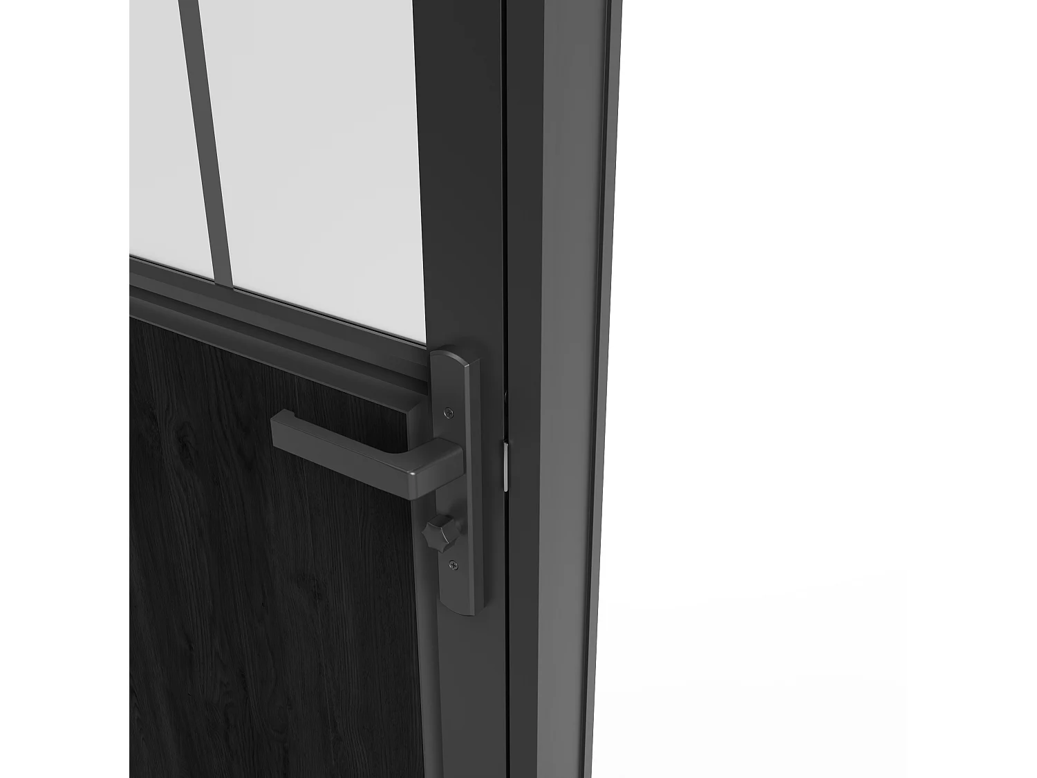 Bloc porte réversible en aluminium et verre trempé dépoli style atelier - H204 x L73 cm - Noir - ERMELO