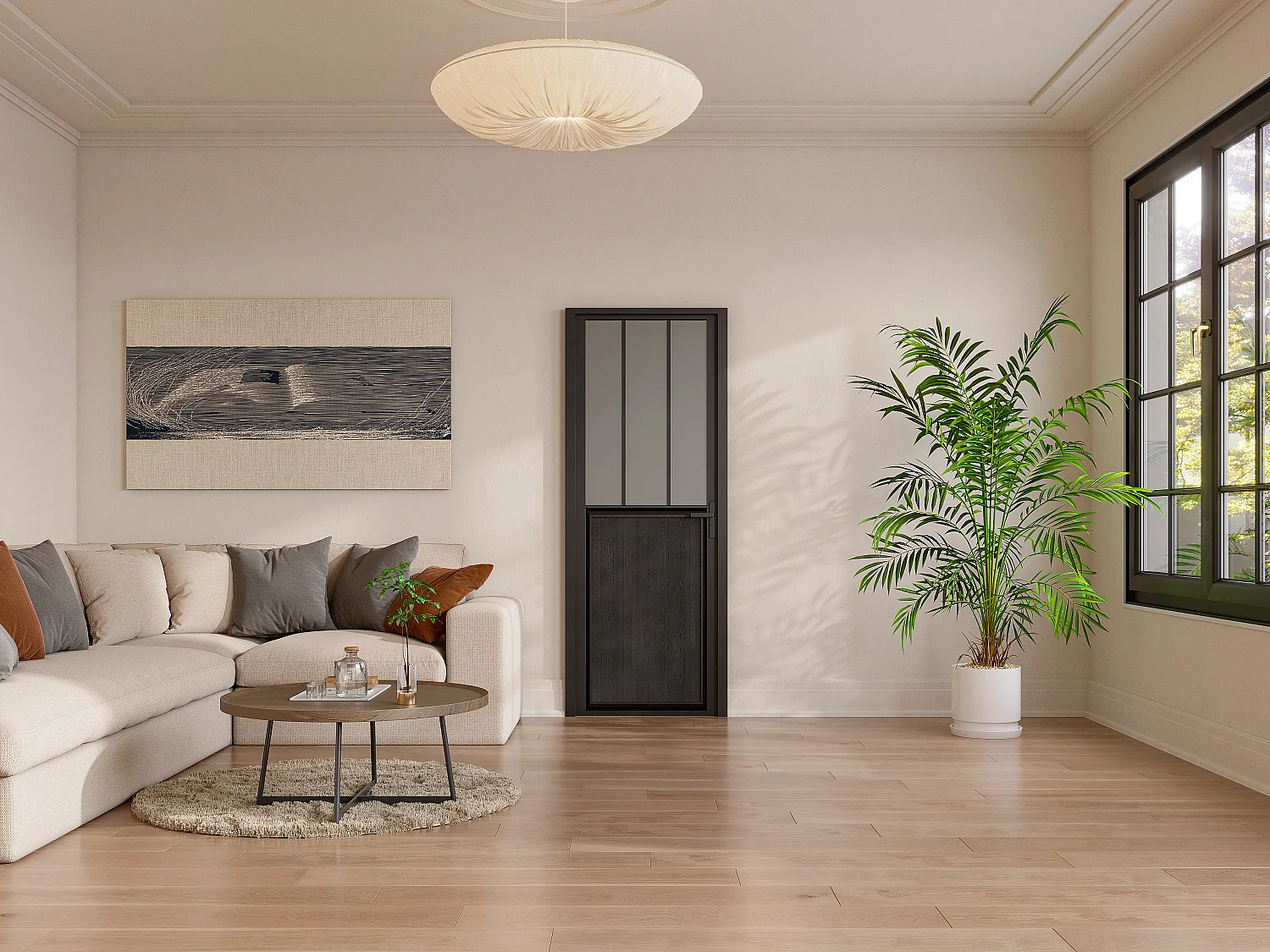 Bloc porte réversible en aluminium et verre trempé dépoli style atelier - H204 x L73 cm - Noir - ERMELO