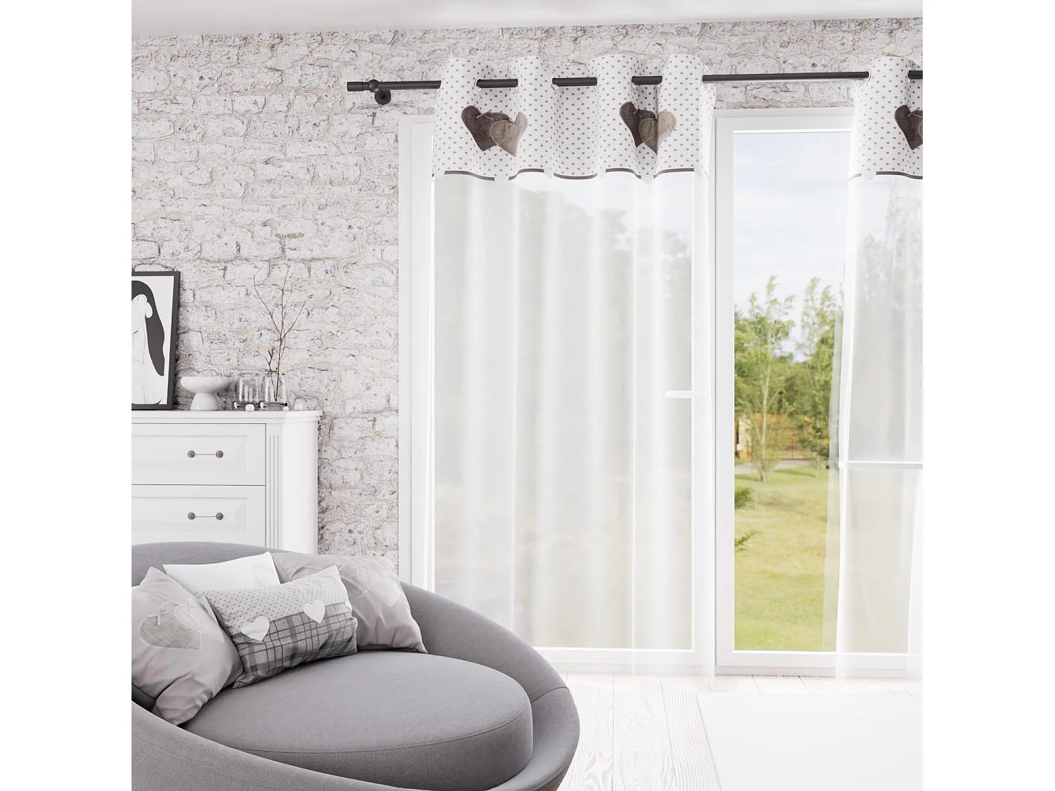 Visillo con ojales de algodón puro 130x250 cm LOVE gris