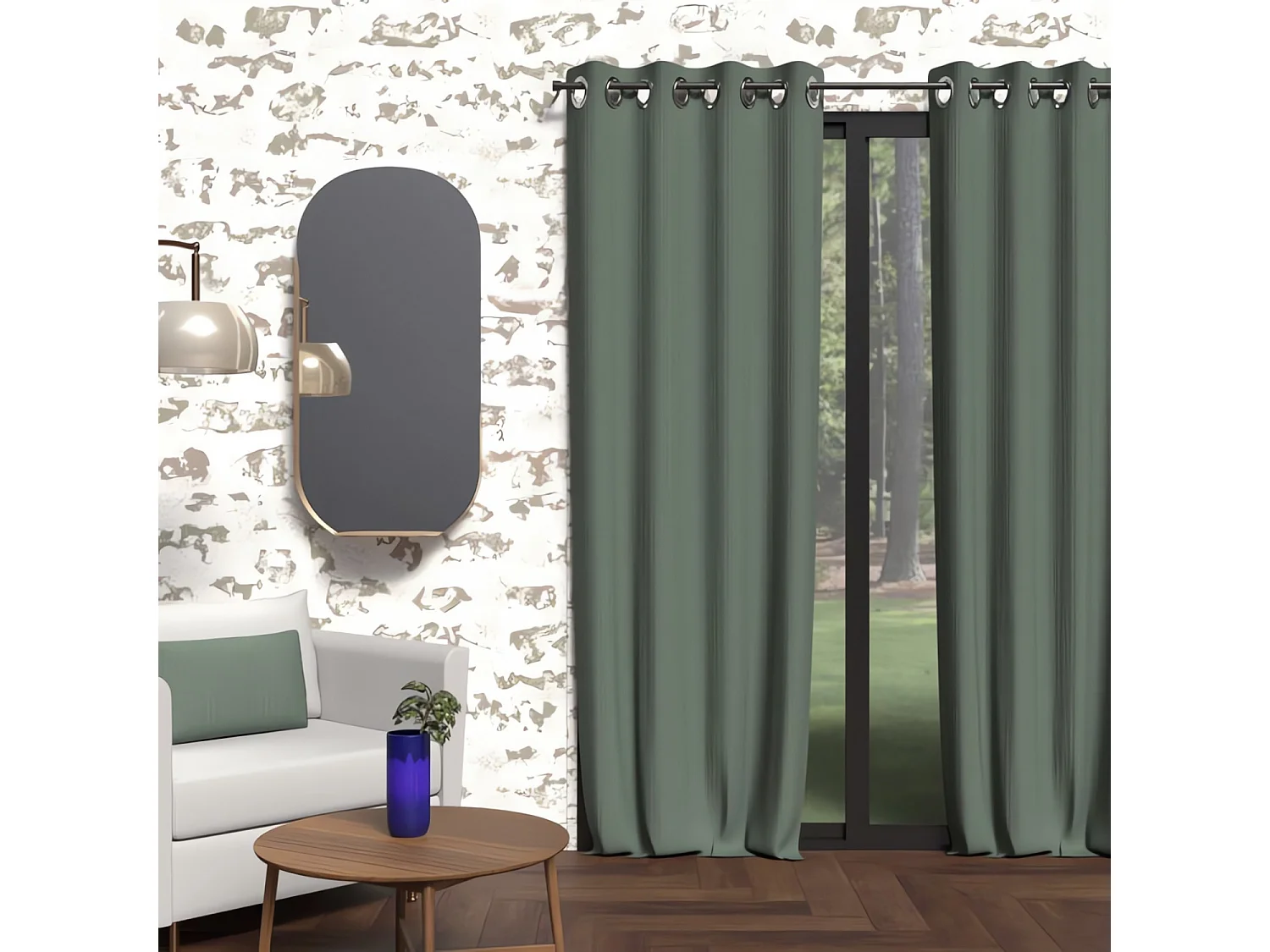 Rideau à oeillets isolant 135x250 cm BOHEME kaki, par Soleil d'Ocre