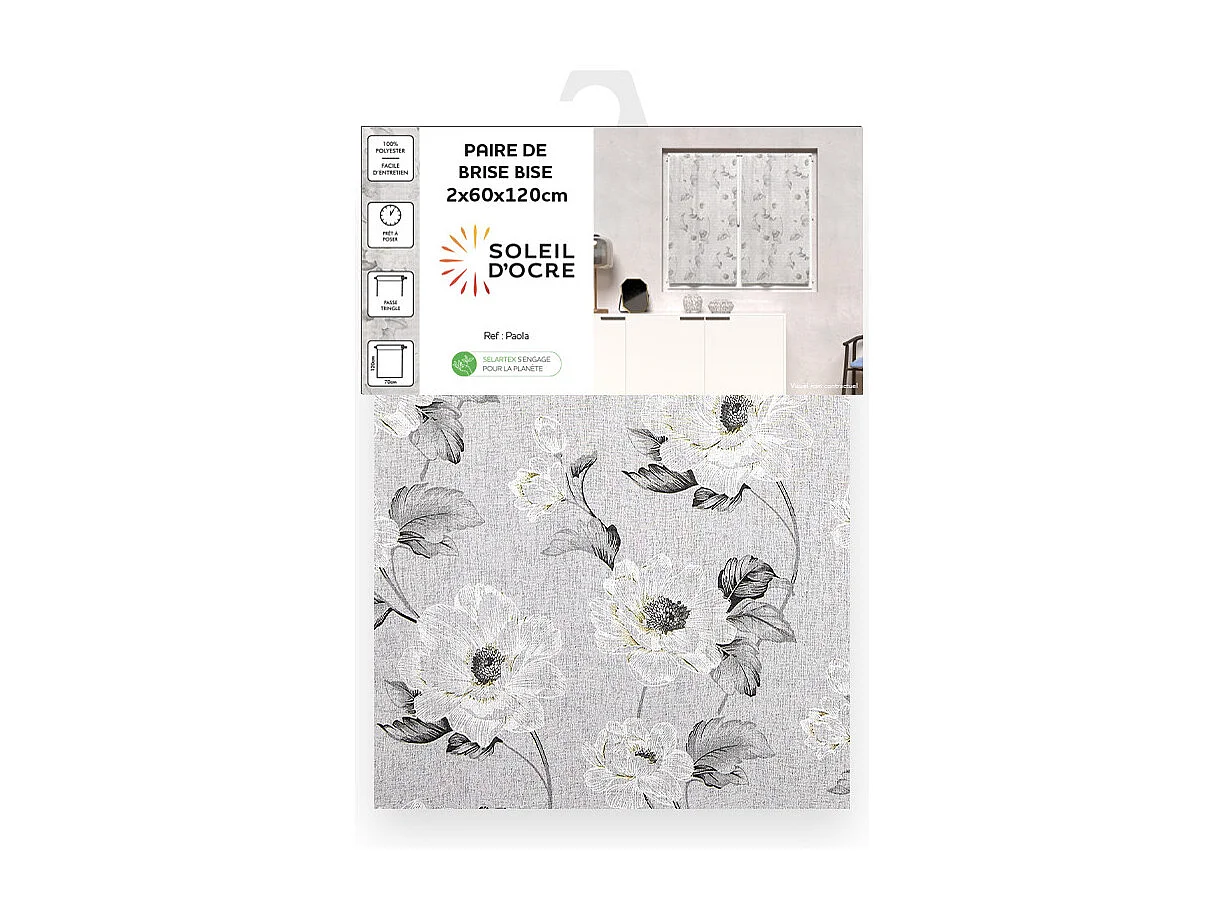 Par de visillos para ventana 60x120 cm PAOLA, por Soleil d'Ocre