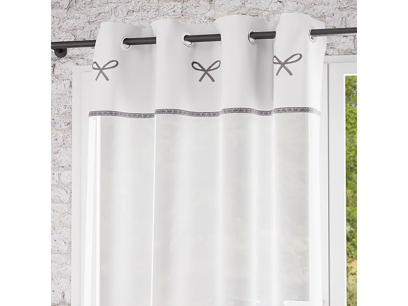 Visillo ojales de algodón bordado 135x250 cm EMILIE blanco, de Soleil d'ocre