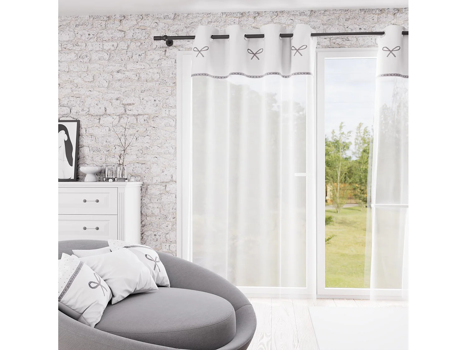 Visillo ojales de algodón bordado 135x250 cm EMILIE blanco, de Soleil d'ocre