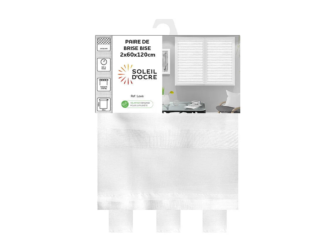 Par de visillos para ventana 60x120 cm LOUIS, por Soleil d'Ocre